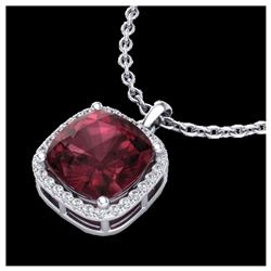 6 ctw Garnet & Halo VS/SI Diamond Necklace 18K White Gold - REF-54N2A - SKU:23081