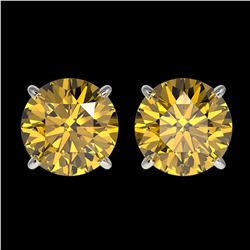 3 ctw Intense Yellow Diamond Stud Earrings 10K White Gold - REF-645M2F - SKU:33128