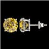 Image 2 : 3 ctw Intense Yellow Diamond Stud Earrings 10K White Gold - REF-645M2F - SKU:33128