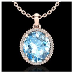 12 ctw Sky Blue Topaz & VS/SI Diamond Necklace 14K Rose Gold - REF-65A3V - SKU:20603