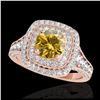 Image 1 : 2 ctw SI/I Fancy Intense Yellow Diamond Halo Ring 10K Rose Gold - REF-231R8K - SKU:33660