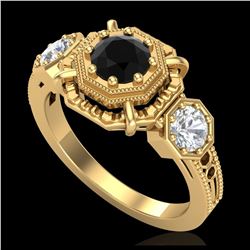 1.01 ctw Fancy Black Diamond Art Deco 3 Stone Ring 18K Yellow Gold - REF-96Y4X - SKU:37466