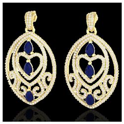7 ctw Sapphire & VS/SI Diamond Heart Earrings 18K Yellow Gold - REF-381X8R - SKU:21161