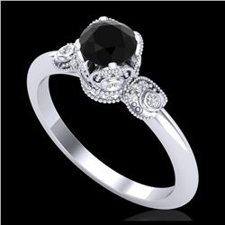 1 ctw Fancy Black Diamond Art Deco Ring 18K White Gold - REF-80A2V - SKU:37394