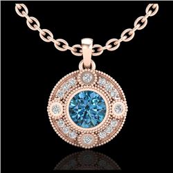 1.01 ctw Fancy Intense Blue Diamond Art Deco Necklace 18K Rose Gold - REF-119R3K - SKU:37706