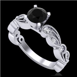1.01 ctw Fancy Black Diamond Art Deco Ring 18K White Gold - REF-87V3Y - SKU:38269