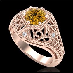 1.07 ctw Intense Fancy Yellow Diamond Art Deco Ring 18K Rose Gold - REF-254Y5X - SKU:37554