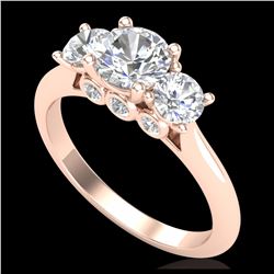 1.50 ctw VS/SI Diamond Solitaire Art Deco 3 Stone Ring 18K Rose Gold - REF-236Y4X - SKU:37314