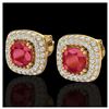 Image 1 : 2.16 ctw Ruby & VS/SI Diamond Earrings Halo 18K Yellow Gold - REF-105F6N - SKU:20347
