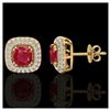 Image 2 : 2.16 ctw Ruby & VS/SI Diamond Earrings Halo 18K Yellow Gold - REF-105F6N - SKU:20347