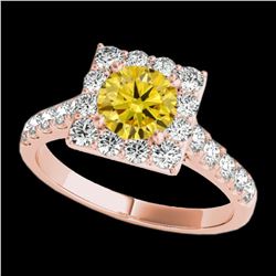 2 ctw SI/I Fancy Intense Yellow Diamond Halo Ring 10K Rose Gold - REF-158X2R - SKU:34140