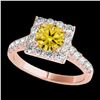 Image 1 : 2 ctw SI/I Fancy Intense Yellow Diamond Halo Ring 10K Rose Gold - REF-158X2R - SKU:34140