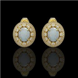 7.4 ctw Opal & Diamond Earrings 14K Yellow Gold - REF-227X8R - SKU:43648