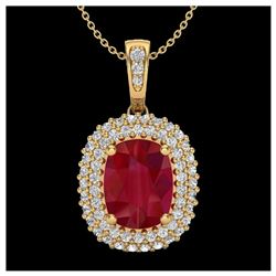 3.15 ctw Ruby & VS/SI Diamond Necklace 18K Yellow Gold - REF-90W2H - SKU:20418