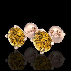 3.01 ctw Intense Fancy Yellow Diamond Art Deco Earrings 18K Rose Gold - REF-472M7F - SKU:38261