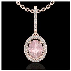 1.60 ctw Morganite & VS/SI Diamond Necklace Halo 14K Rose Gold - REF-60X4R - SKU:20663