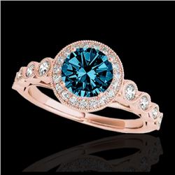1.50 ctw SI Fancy Blue Diamond Solitaire Halo Ring 10K Rose Gold - REF-133H6M - SKU:33604