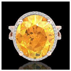 10 ctw Citrine & VS/SI Diamond Ring 14K Rose Gold - REF-70R9K - SKU:20957