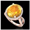 Image 2 : 10 ctw Citrine & VS/SI Diamond Ring 14K Rose Gold - REF-70R9K - SKU:20957