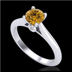 0.83 ctw Intense Fancy Yellow Diamond Art Deco Ring 18K White Gold - REF-143W6H - SKU:38197