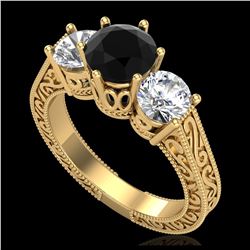 2.01 ctw Fancy Black Diamond Art Deco 3 Stone Ring 18K Yellow Gold - REF-241M8F - SKU:37578