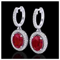 4.25 ctw Ruby & VS/SI Diamond Earrings Halo 18K White Gold - REF-118R2K - SKU:20331