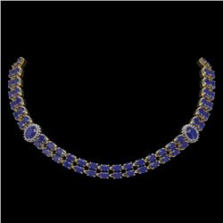 43.13 ctw Sapphire & Diamond Necklace 14K Yellow Gold - REF-434M4F - SKU:44176