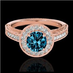1.50 ctw SI Fancy Blue Diamond Solitaire Halo Ring 10K Rose Gold - REF-150F2N - SKU:33748