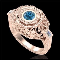 0.75 ctw Fancy Intense Blue Diamond Art Deco Ring 18K Rose Gold - REF-172M7F - SKU:37818