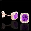 Image 2 : 2.50 ctw Amethyst & VS/SI Diamond Earrings 10K Rose Gold - REF-45H5M - SKU:22856