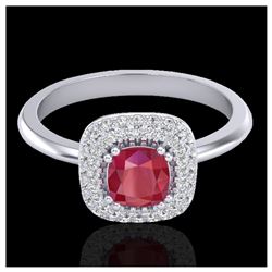 1.16 ctw Ruby & VS/SI Diamond Ring Halo 18K White Gold - REF-70R9K - SKU:21033