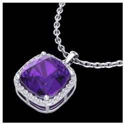 6 ctw Amethyst & VS/SI Diamond Necklace 18K White Gold - REF-59R3K - SKU:23073