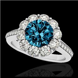 2 ctw SI Fancy Blue Diamond Solitaire Halo Ring 10K White Gold - REF-149H6M - SKU:33252