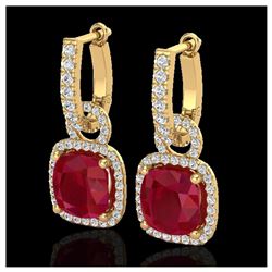 6 ctw Ruby & VS/SI Diamond Earrings 18K Yellow Gold - REF-118H9M - SKU:22969