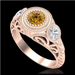 1.06 ctw Intense Fancy Yellow Diamond Art Deco Ring 18K Rose Gold - REF-154F5N - SKU:37498
