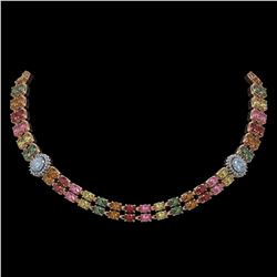 43.68 ctw Sapphire & Diamond Necklace 14K Rose Gold - REF-519M5F - SKU:44217