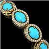 Image 3 : 15.83 ctw Turquoise & Diamond Halo Bracelet 10K Yellow Gold - REF-260A7V - SKU:46018