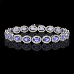 14.25 ctw Tanzanite & Diamond Halo Bracelet 10K White Gold - REF-309W3H - SKU:40460