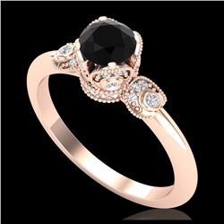 1 ctw Fancy Black Diamond Art Deco Ring 18K Rose Gold - REF-80A2V - SKU:37395