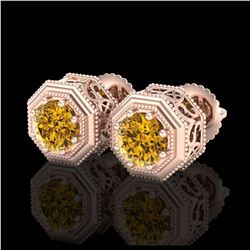 1.07 ctw Intense Fancy Yellow Diamond Art Deco Earrings 18K Rose Gold - REF-172R7K - SKU:37939