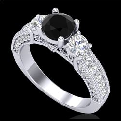 2.07 ctw Fancy Black Diamond Art Deco 3 Stone Ring 18K White Gold - REF-200R2K - SKU:37779