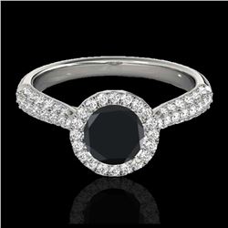 1.40 ctw VS Black Diamond Solitaire Halo Ring 10K White Gold - REF-47R6K - SKU:33301