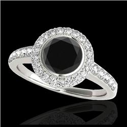 1.50 ctw VS Black Diamond Solitaire Halo Ring 10K White Gold - REF-62V7Y - SKU:34444