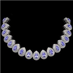 108.42 ctw Tanzanite & Diamond Necklace 14K White Gold - REF-4664W5H - SKU:43235