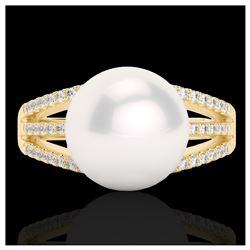 0.30 ctw VS/SI Diamond & Pearl Ring 18K Yellow Gold - REF-50Y7X - SKU:22631