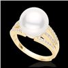 Image 2 : 0.30 ctw VS/SI Diamond & Pearl Ring 18K Yellow Gold - REF-50Y7X - SKU:22631