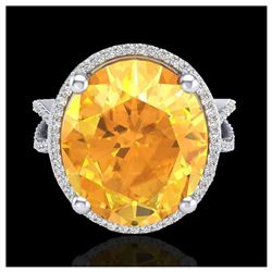 10 ctw Citrine & VS/SI Diamond Ring 18K White Gold - REF-80W2H - SKU:20958