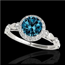 1.25 ctw SI Fancy Blue Diamond Halo Ring 10K White Gold - REF-120N2A - SKU:33621