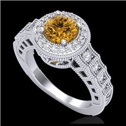 1.53 ctw Intense Fancy Yellow Diamond Art Deco Ring 18K White Gold - REF-263R6K - SKU:37651