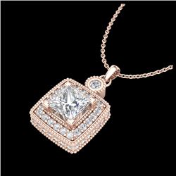 0.91 ctw Princess VS/SI Diamond Art Deco Stud Necklace 18K Rose Gold - REF-145F5N - SKU:37131